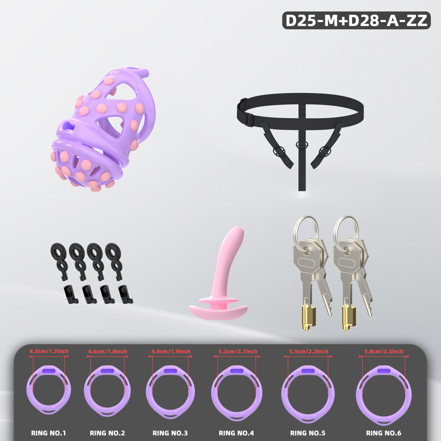 Silicone Soft Nail Chastity Cage | Male Chastity Device with Airport-Security Plastic Lock – 3 Wearing Methods, Pink/Black/Purple, S/M Sizes