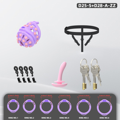 Silicone Soft Nail Chastity Cage | Male Chastity Device with Airport-Security Plastic Lock – 3 Wearing Methods, Pink/Black/Purple, S/M Sizes