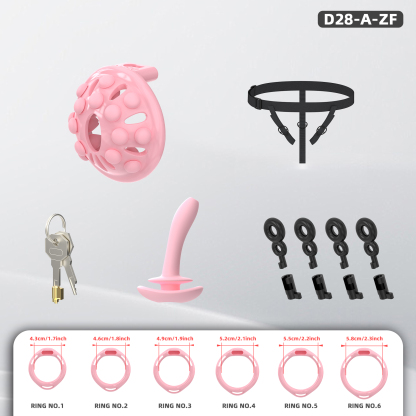 Adjustable Silicone Bead Chastity Lock Device for Men – Wearable Waist Belt & Strapless Options, Pink/Purple/Black Secure Intimate Cage with Soft Silicone Stimulation Beads