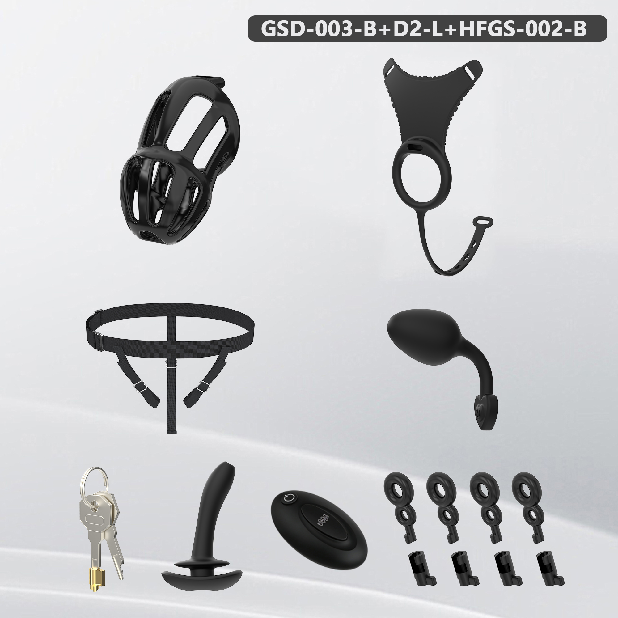 Silicone Wearable Chastity Cage with Vibrating Butt Plug & Remote Control 