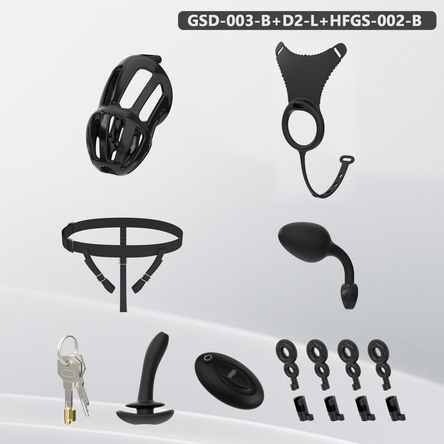 Silicone Wearable Chastity Cage with Vibrating Butt Plug & Remote Control 