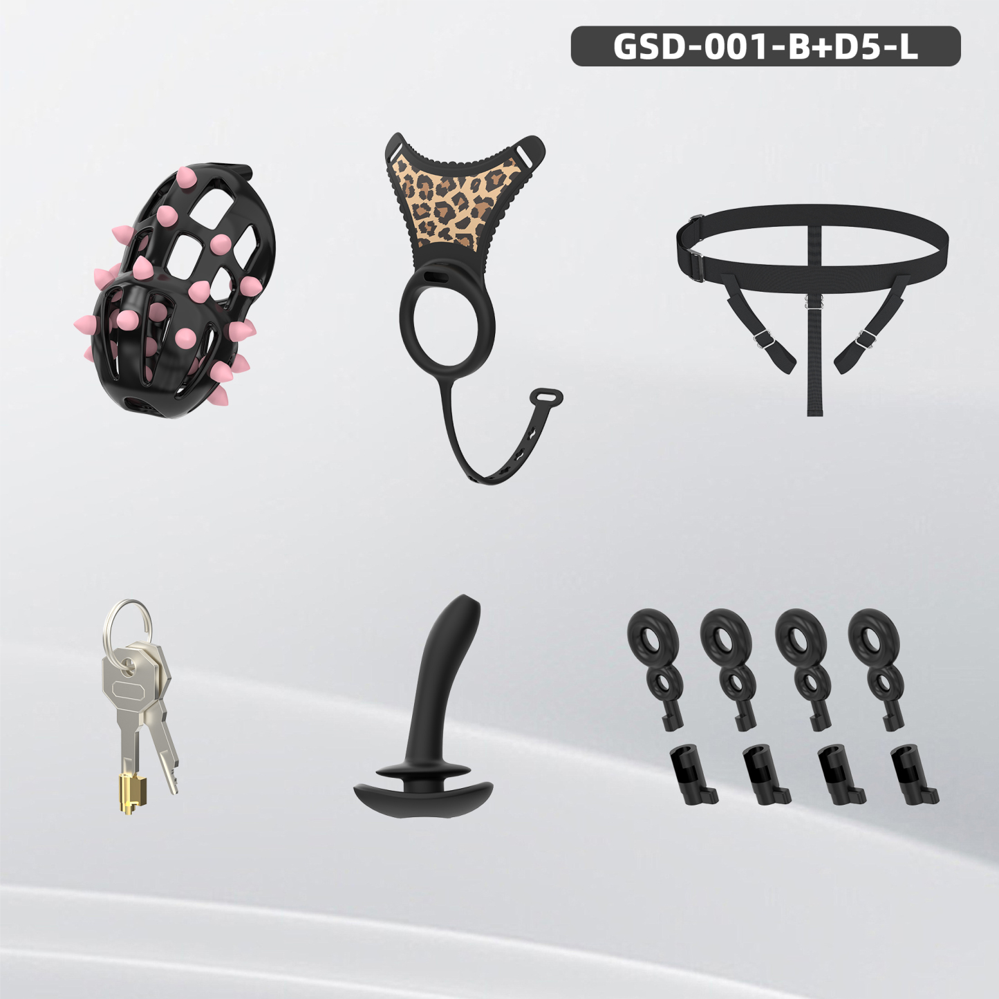 Spiked Chastity Cage Harness Set with Remote Vibrating Anal Plug