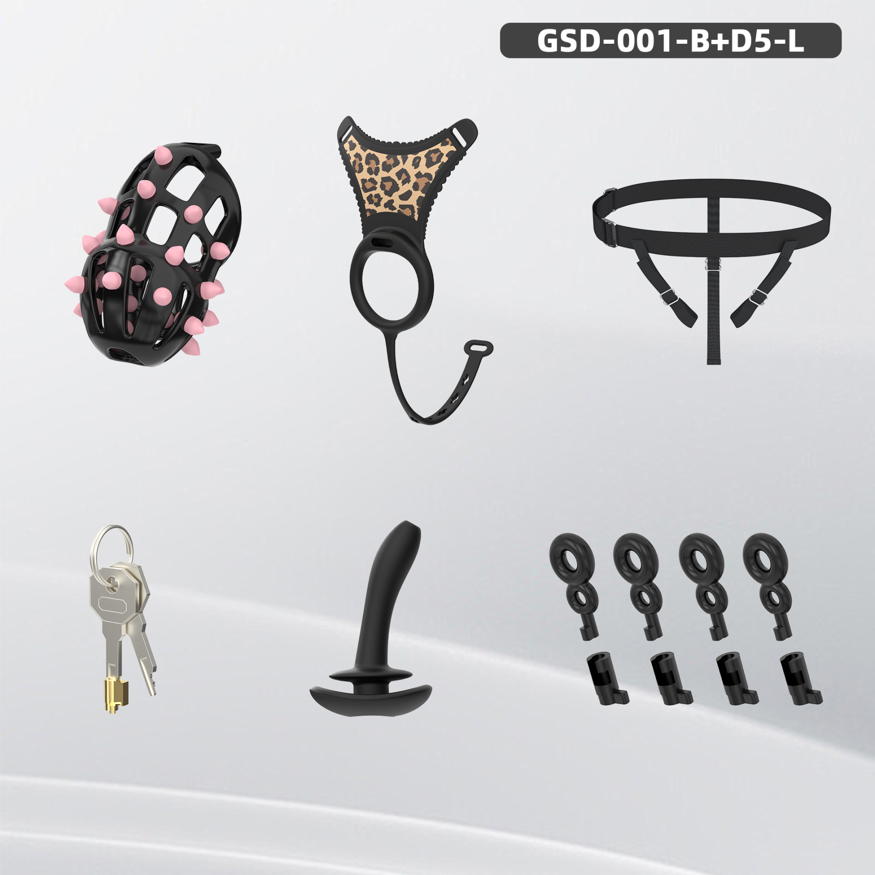 Spiked Chastity Cage Harness Set with Remote Vibrating Anal Plug