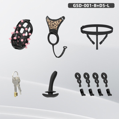 Spiked Chastity Cage Harness Set with Remote Vibrating Anal Plug
