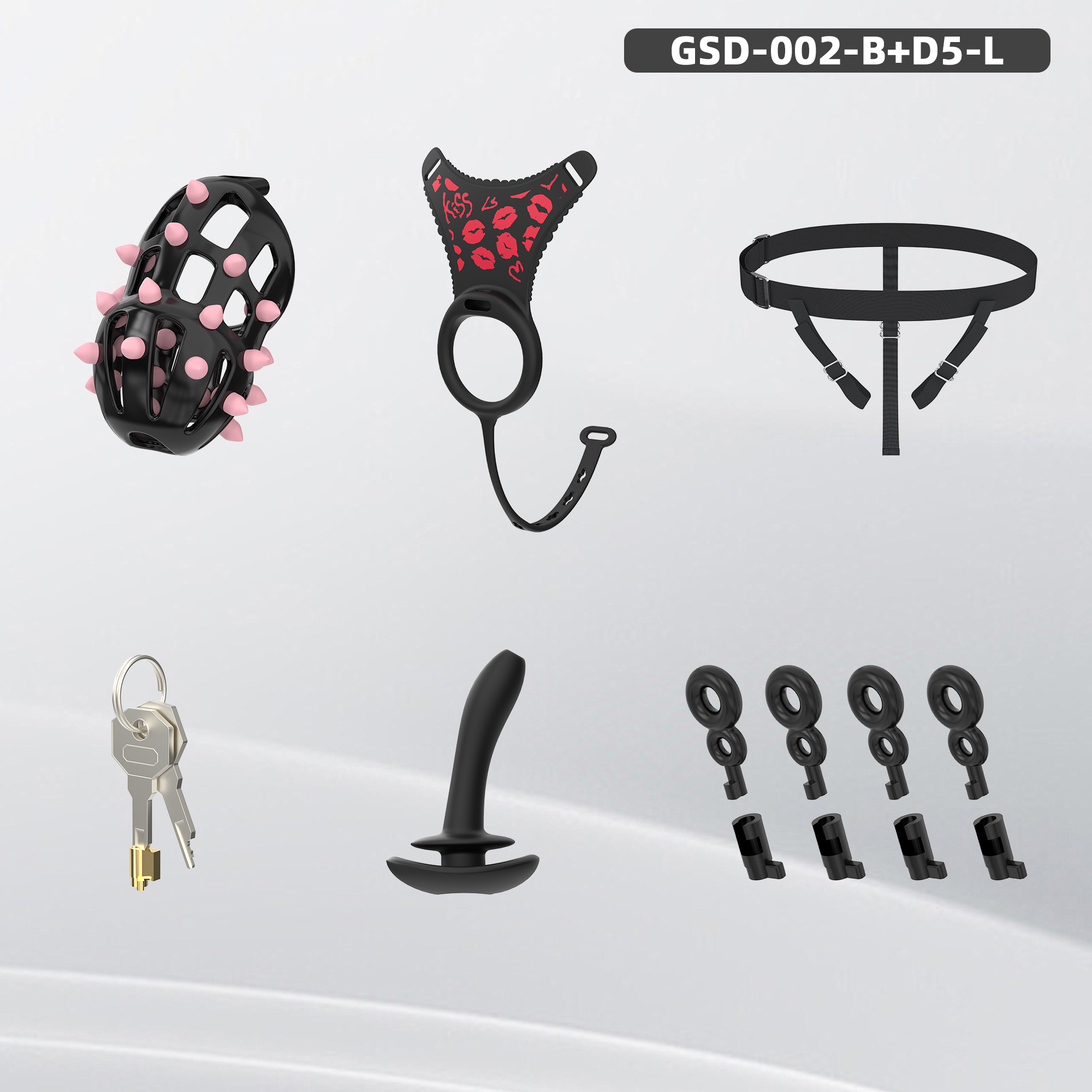 Spiked Chastity Cage Harness Set with Remote Vibrating Anal Plug