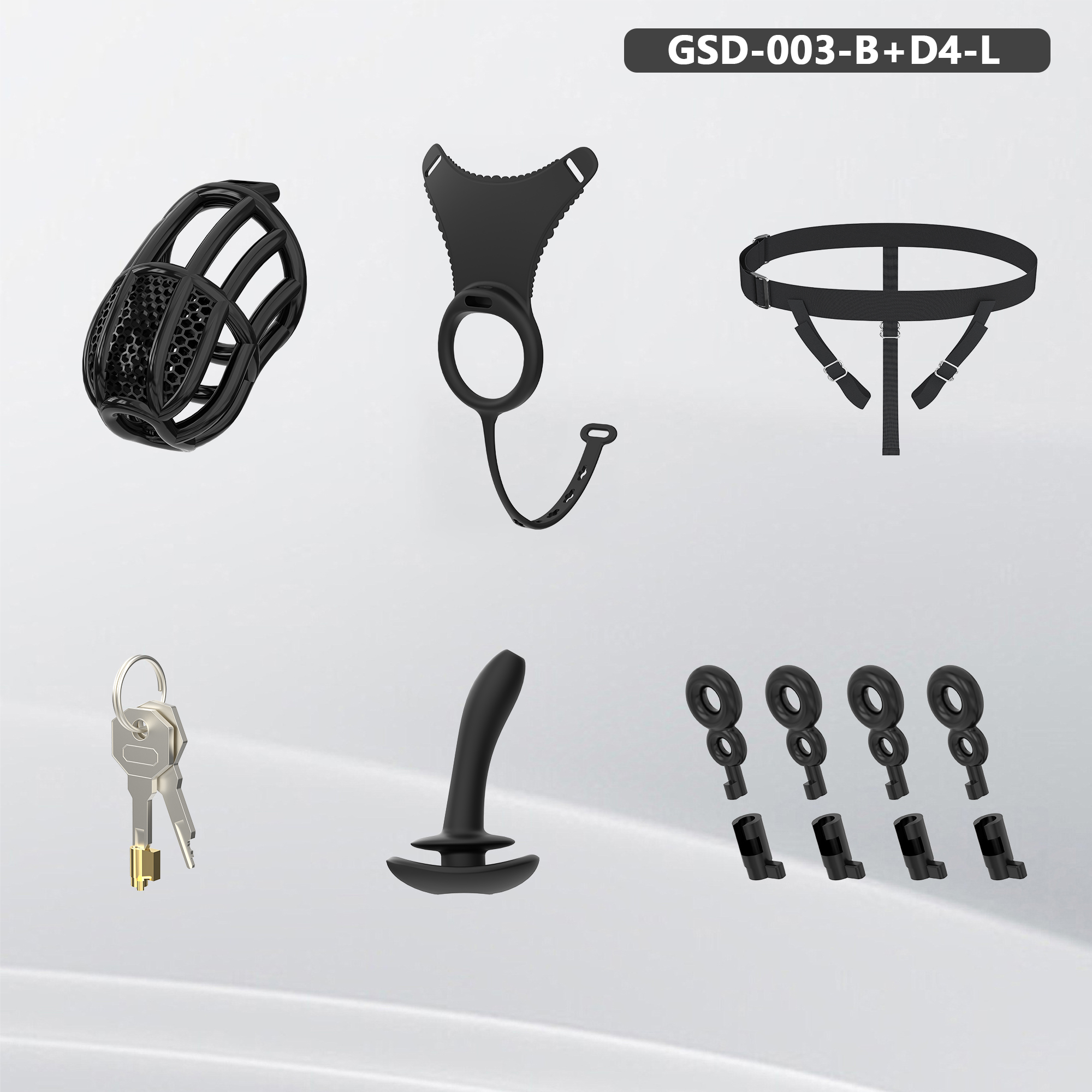 Remote Control Silicone Chastity Device with Adjustable Angle Anal Plug – Breathable Cage System (S/M/L) 