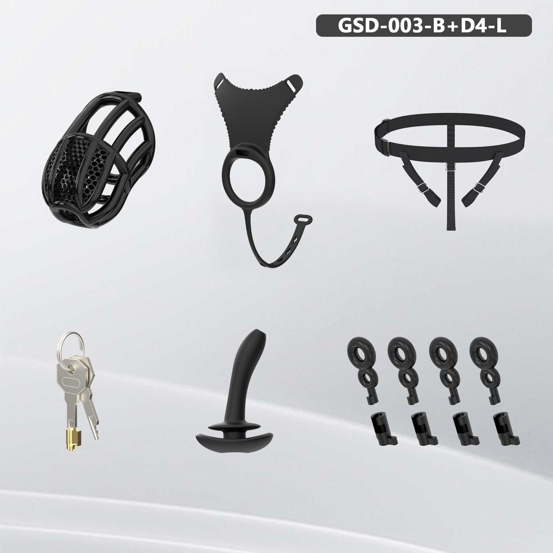 Remote Control Silicone Chastity Device with Adjustable Angle Anal Plug – Breathable Cage System (S/M/L) 