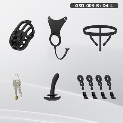 Remote Control Silicone Chastity Device with Adjustable Angle Anal Plug – Breathable Cage System (S/M/L) 