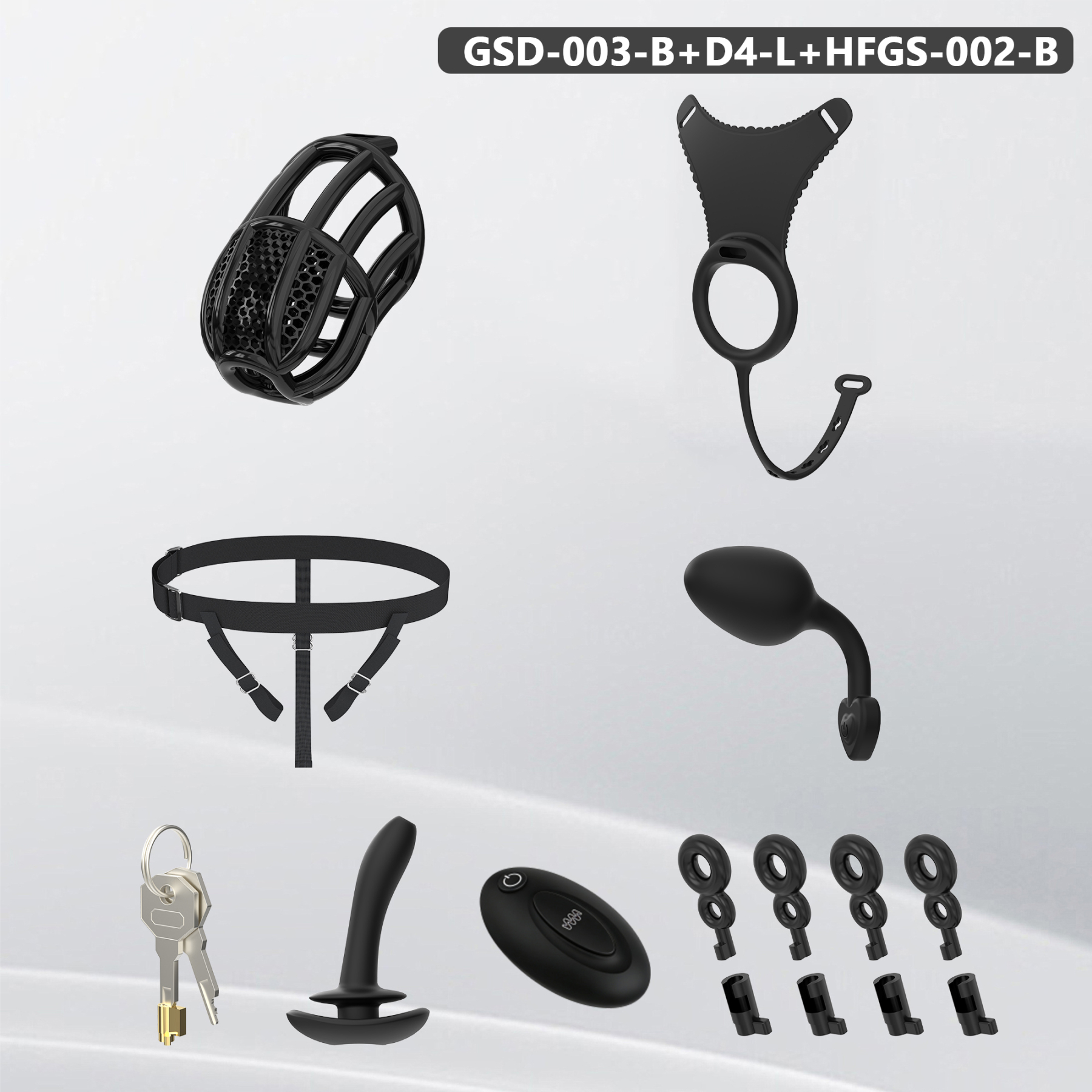 Remote Control Silicone Chastity Device with Adjustable Angle Anal Plug – Breathable Cage System (S/M/L) 