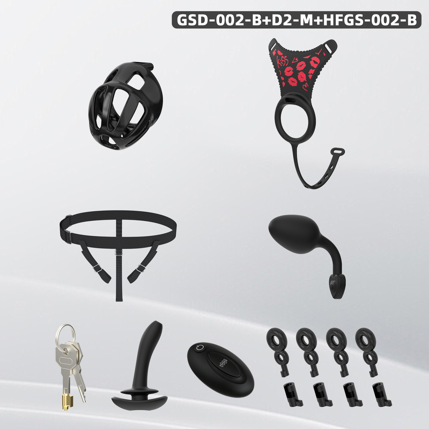 Silicone Wearable Chastity Cage with Vibrating Butt Plug & Remote Control 