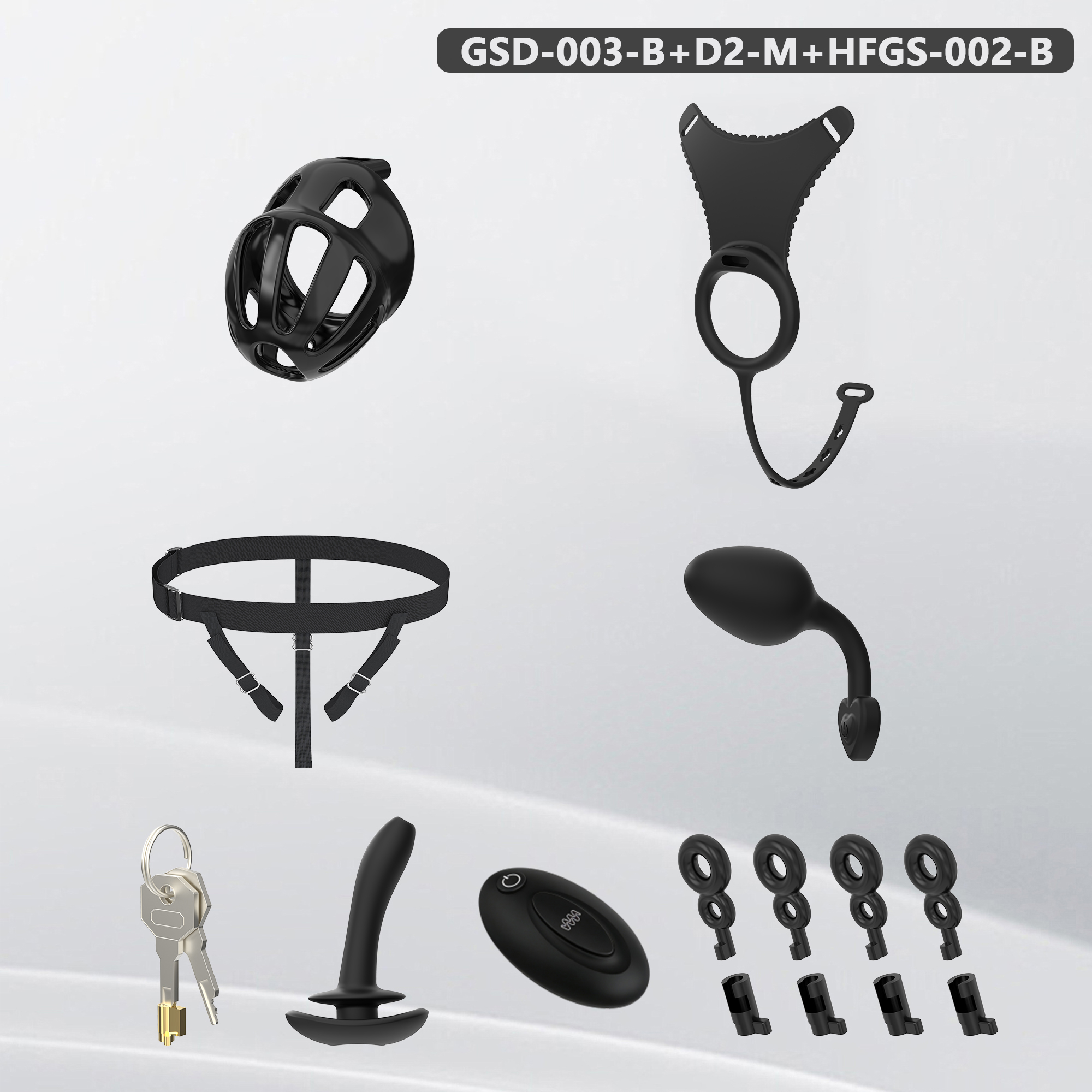 Silicone Wearable Chastity Cage with Vibrating Butt Plug & Remote Control 