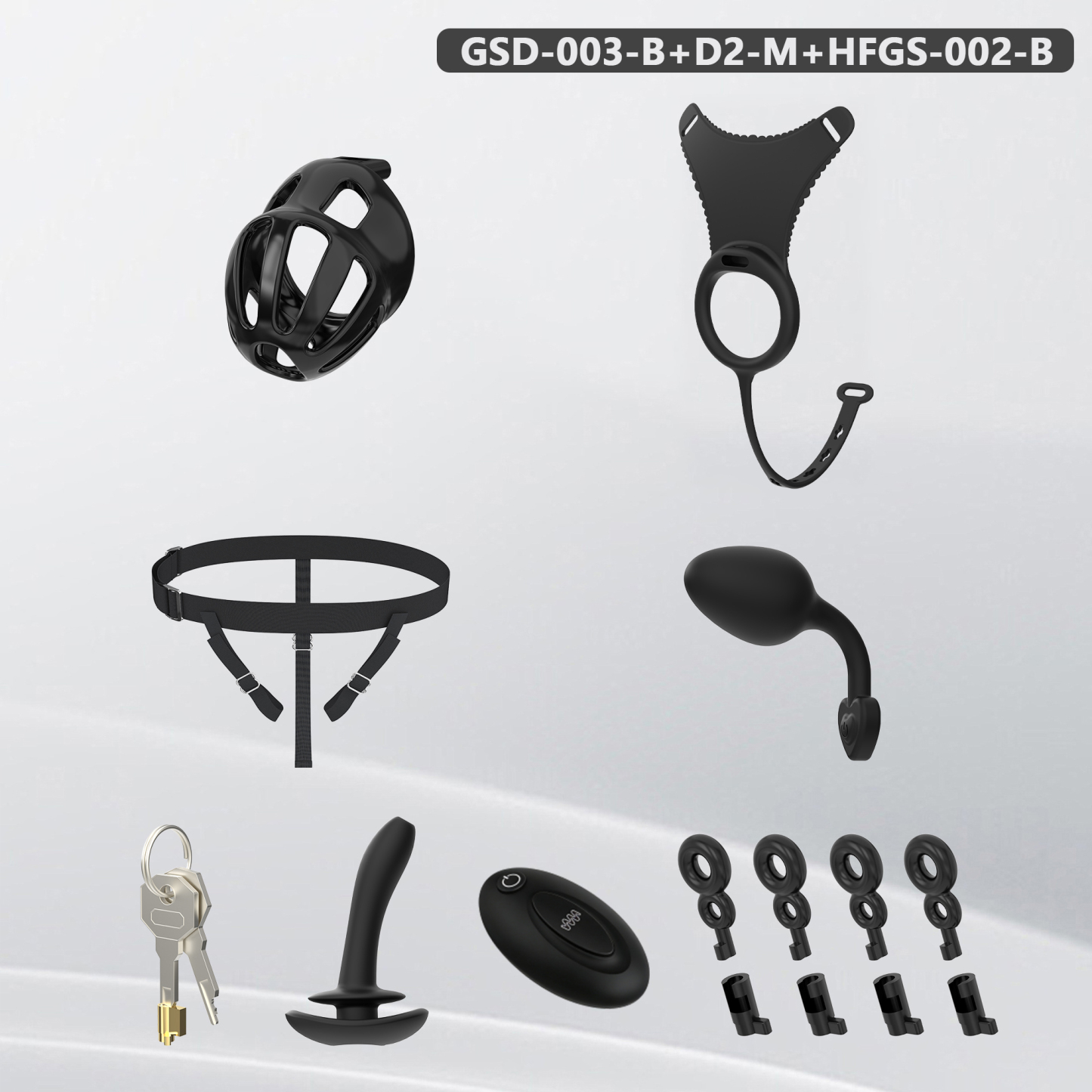 Silicone Wearable Chastity Cage with Vibrating Butt Plug & Remote Control 