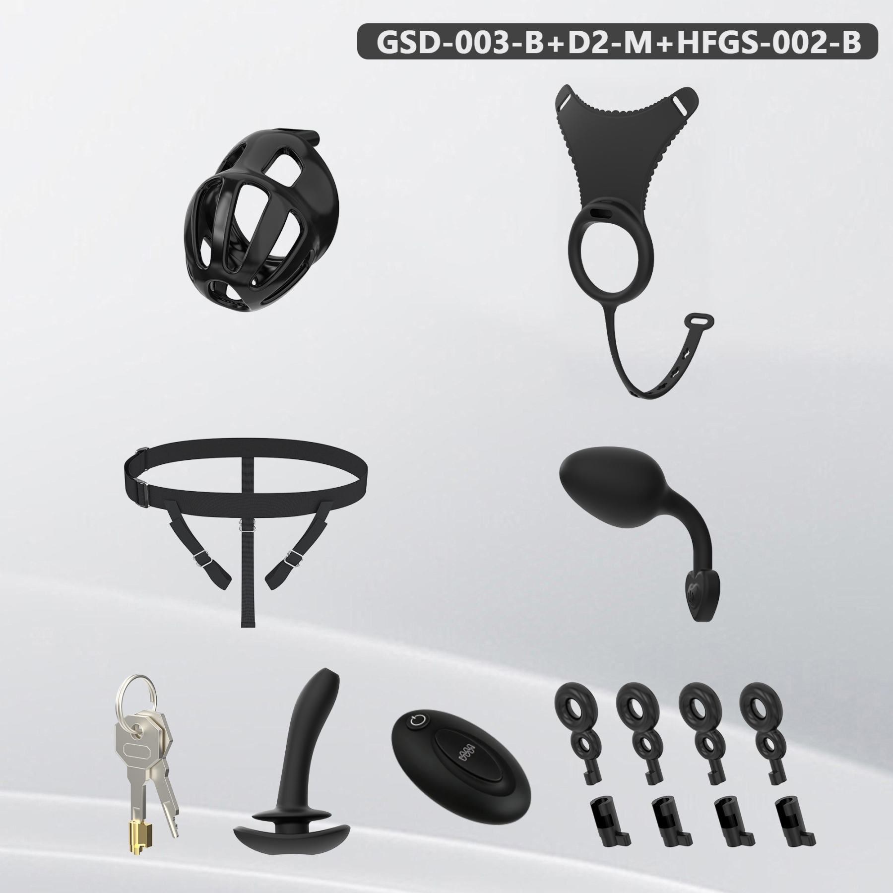 Silicone Wearable Chastity Cage with Vibrating Butt Plug & Remote Control 