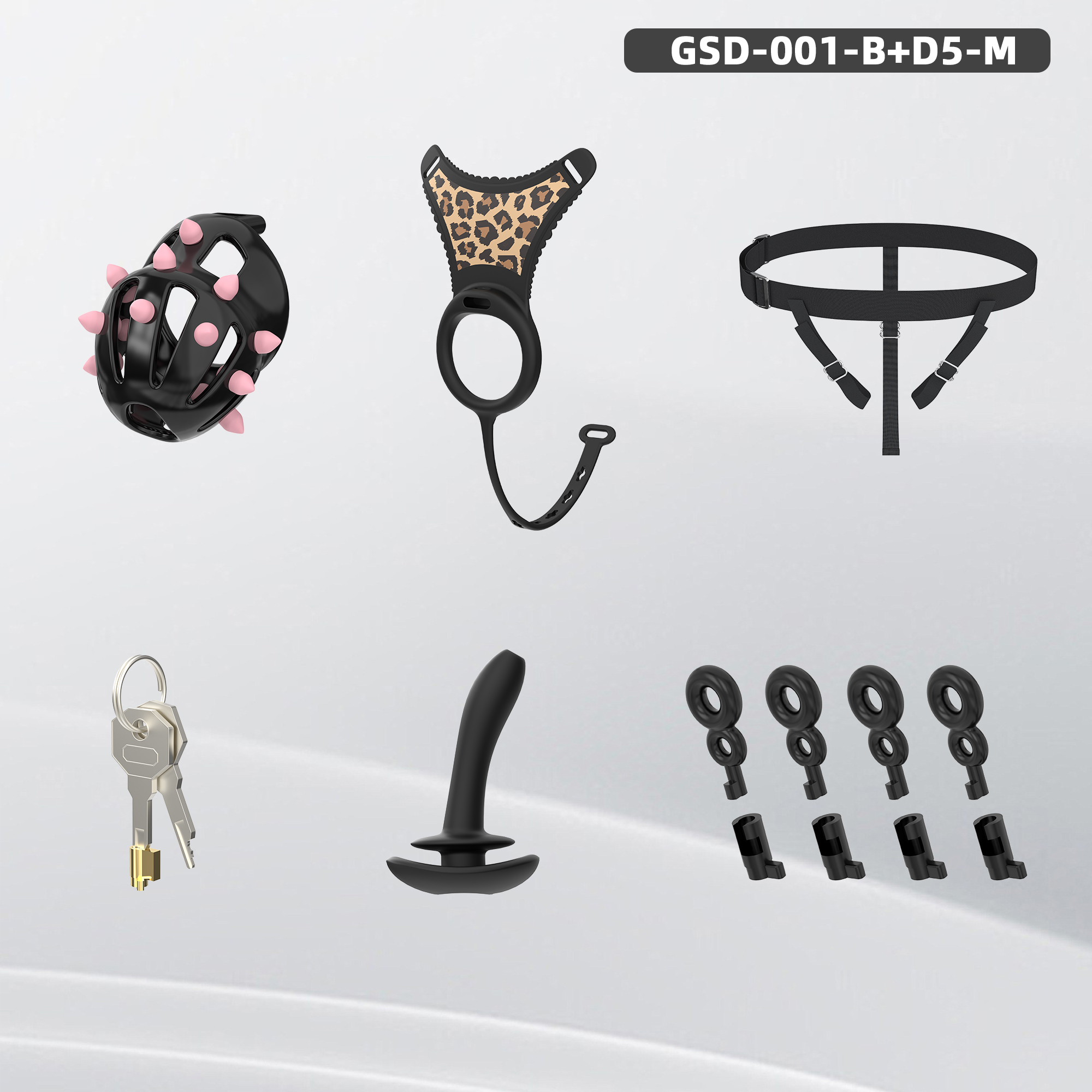 Spiked Chastity Cage Harness Set with Remote Vibrating Anal Plug