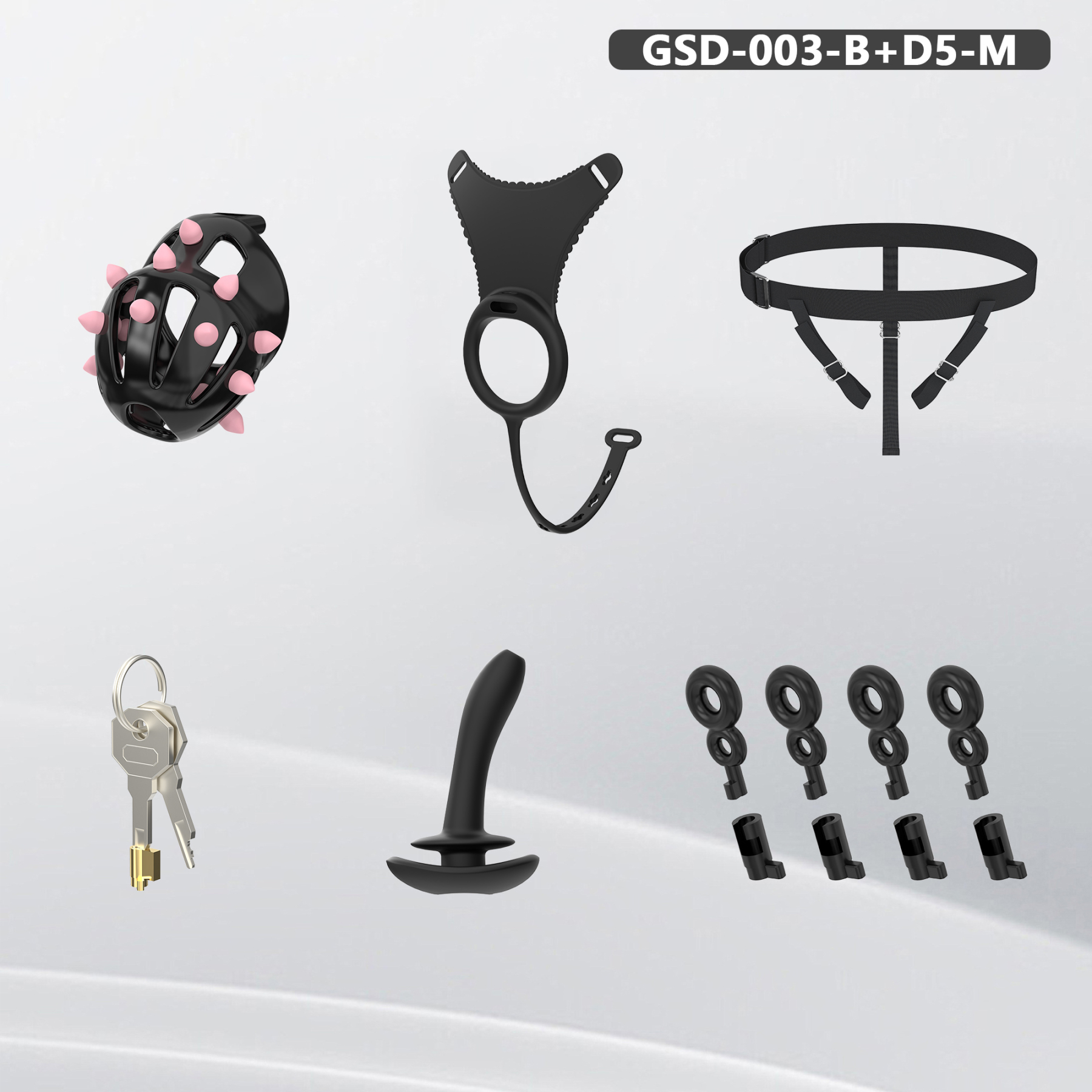 Spiked Chastity Cage Harness Set with Remote Vibrating Anal Plug