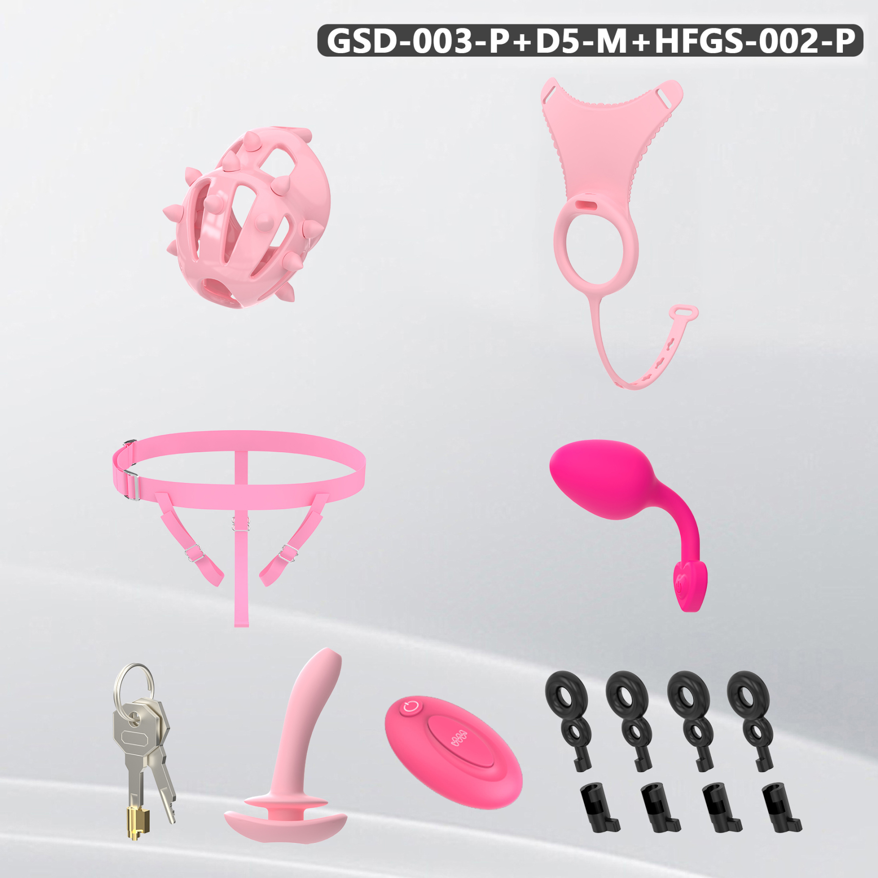 Spiked Chastity Cage Harness Set with Remote Vibrating Anal Plug