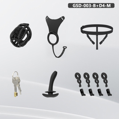 Remote Control Silicone Chastity Device with Adjustable Angle Anal Plug – Breathable Cage System (S/M/L) 