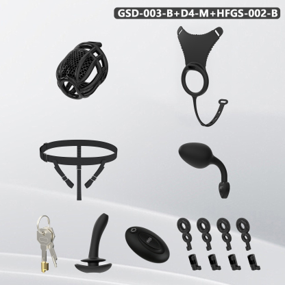Remote Control Silicone Chastity Device with Adjustable Angle Anal Plug – Breathable Cage System (S/M/L) 