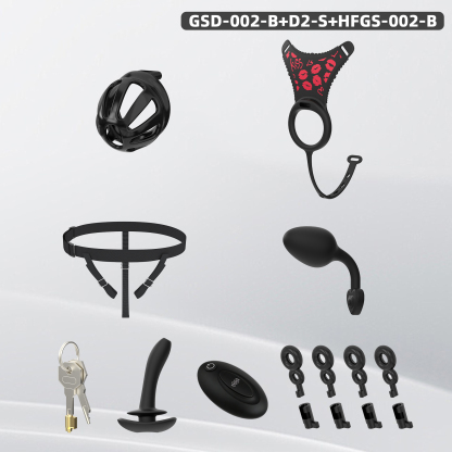 Silicone Wearable Chastity Cage with Vibrating Butt Plug & Remote Control 