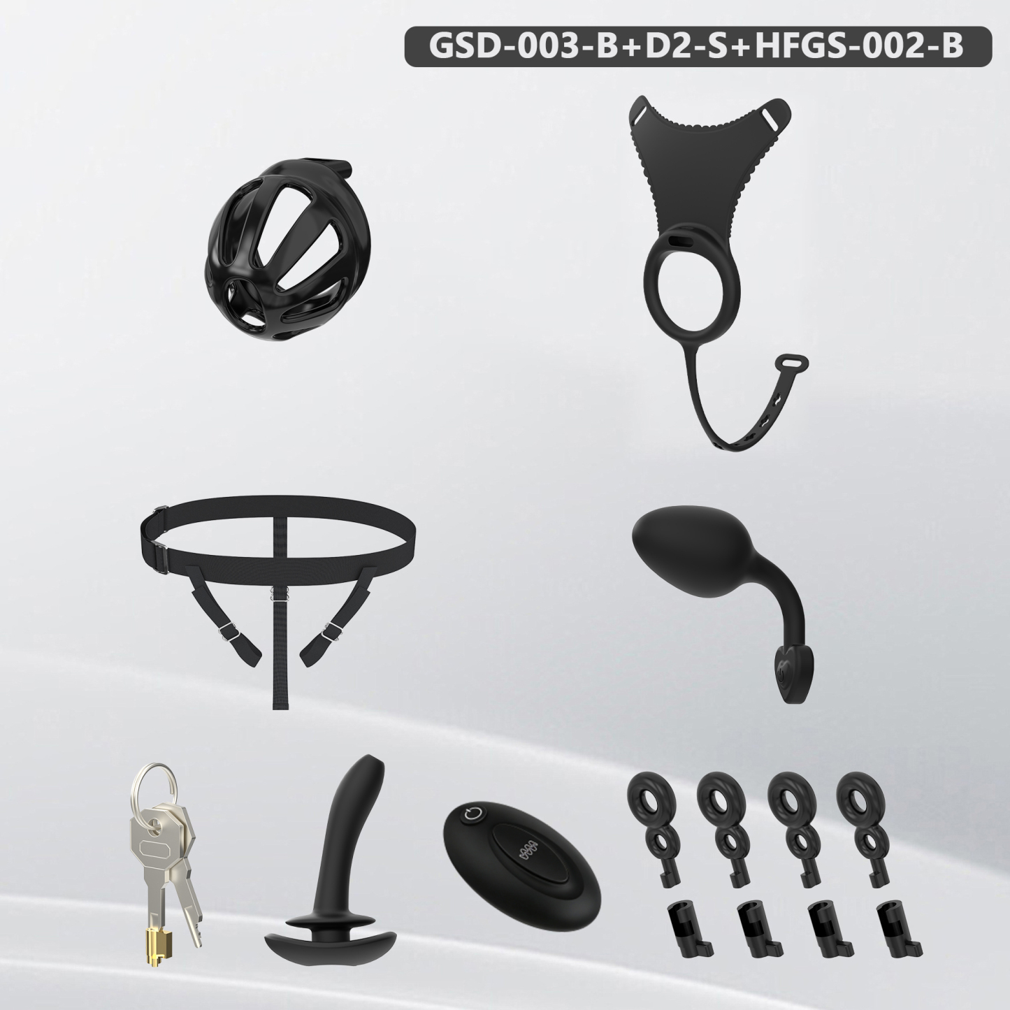 Silicone Wearable Chastity Cage with Vibrating Butt Plug & Remote Control 