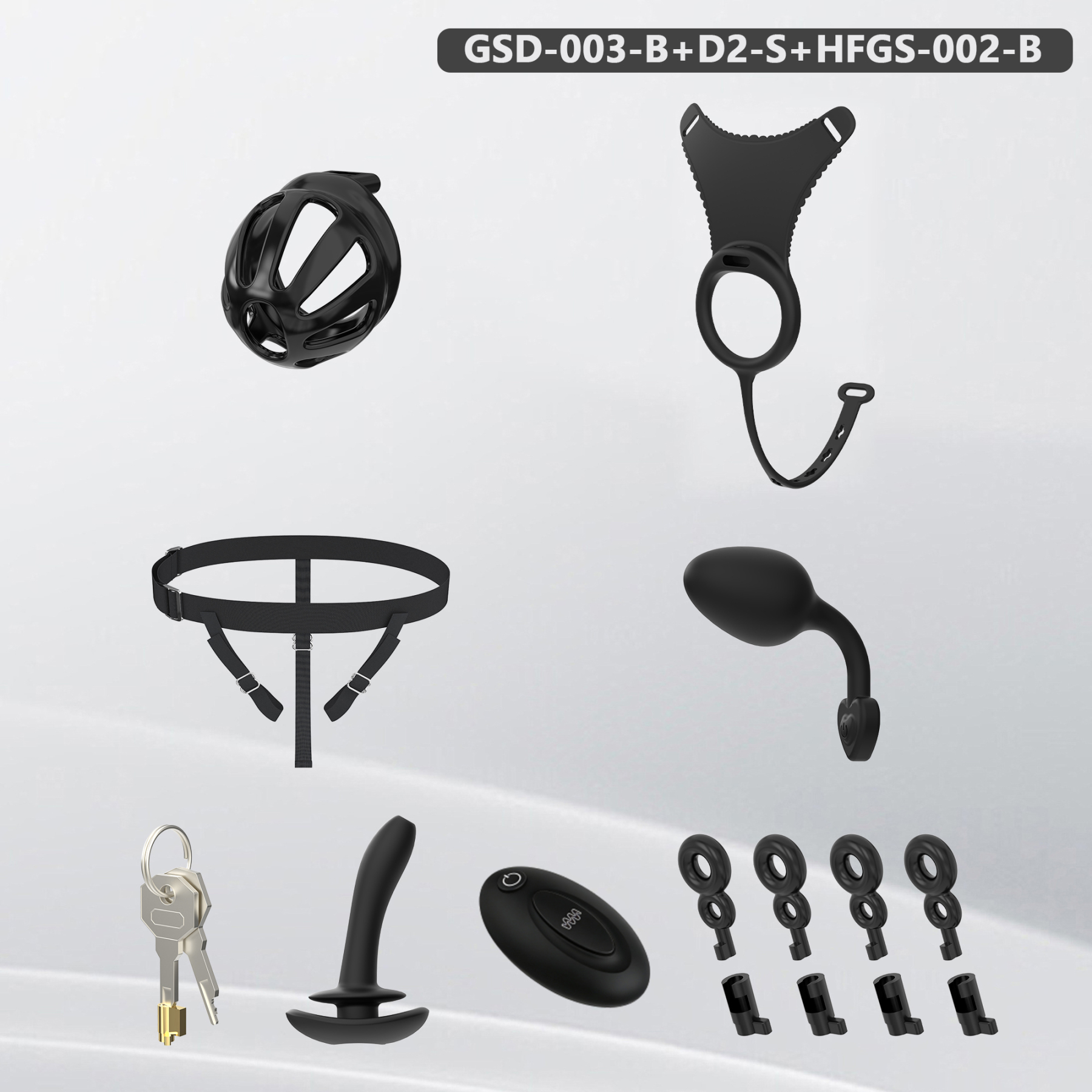 Silicone Wearable Chastity Cage with Vibrating Butt Plug & Remote Control 