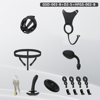 Silicone Wearable Chastity Cage with Vibrating Butt Plug & Remote Control 