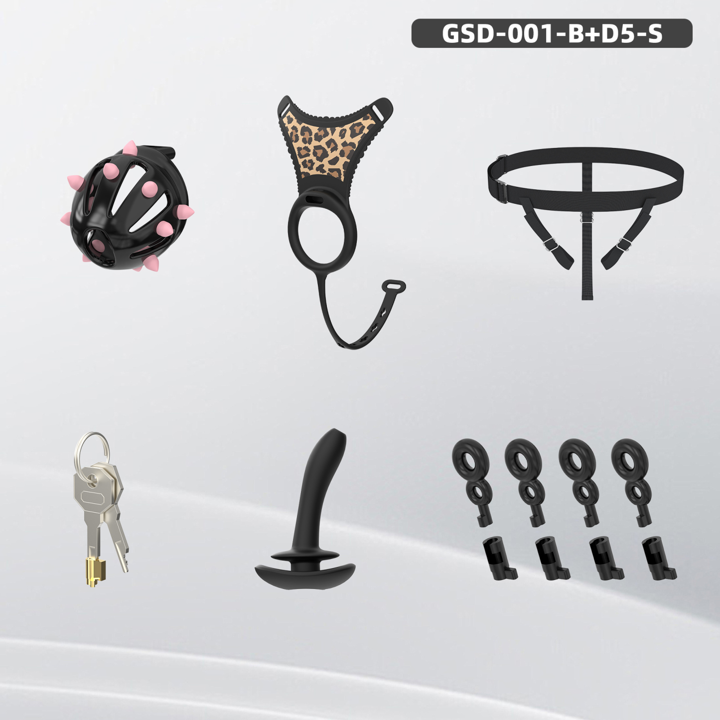 Spiked Chastity Cage Harness Set with Remote Vibrating Anal Plug