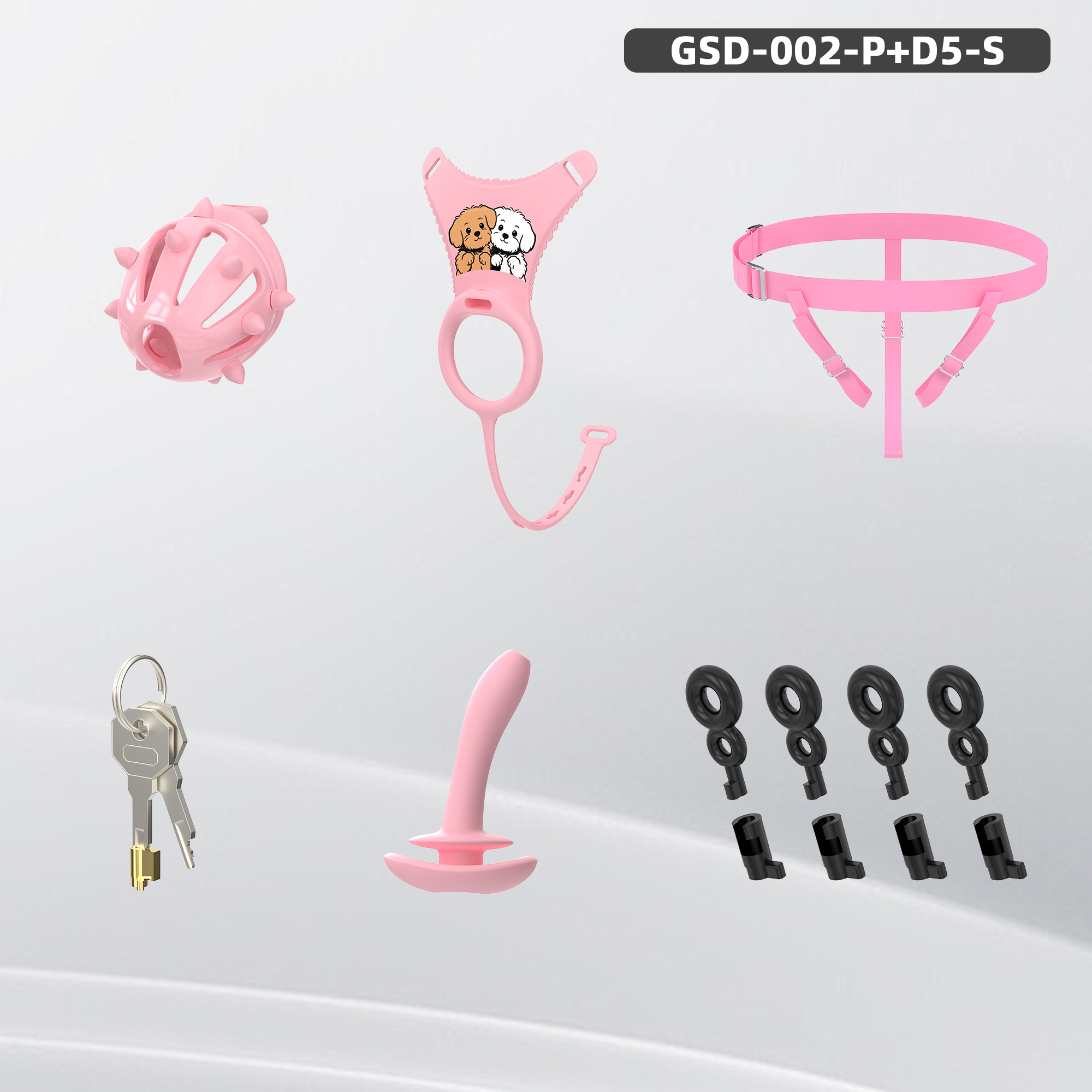 Spiked Chastity Cage Harness Set with Remote Vibrating Anal Plug