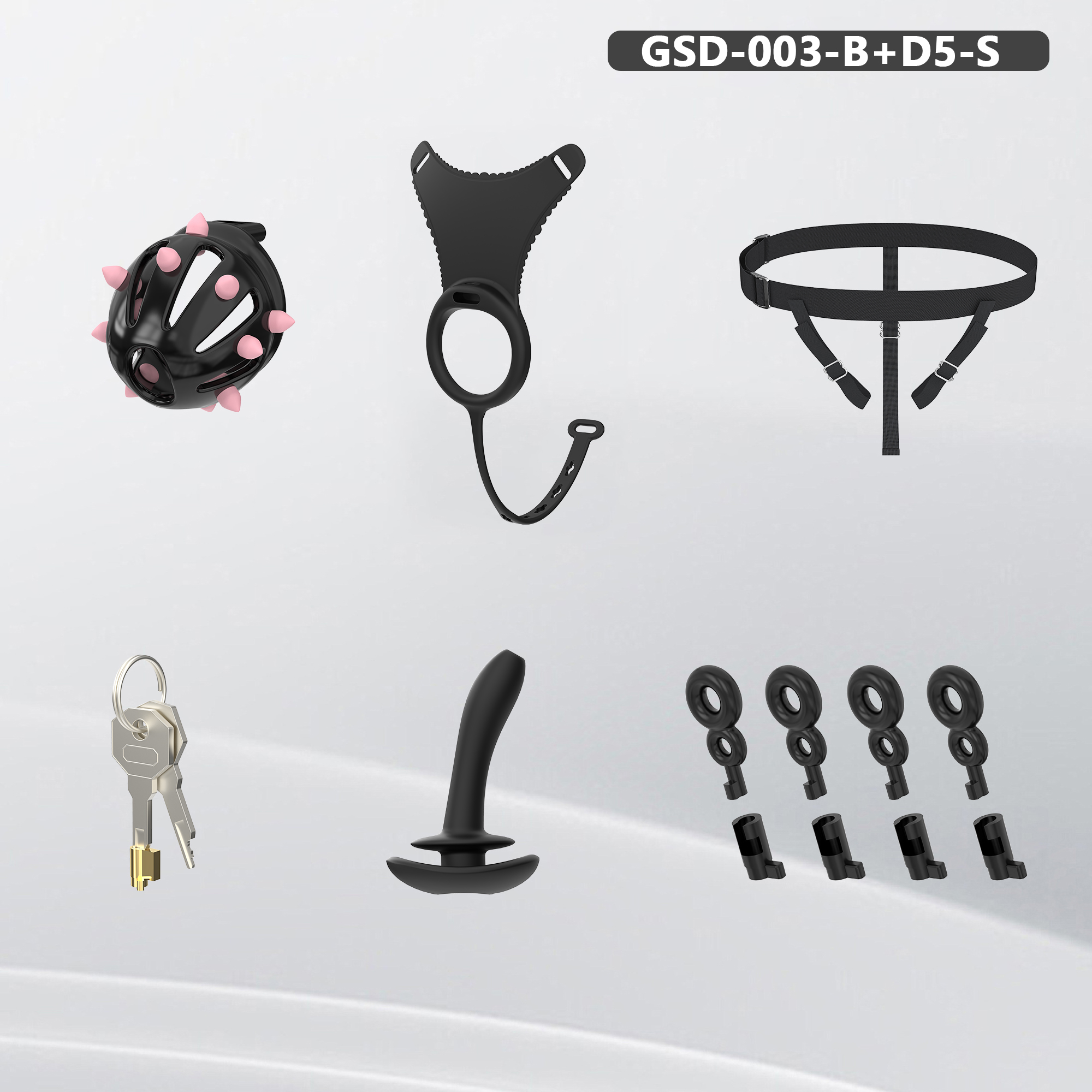 Spiked Chastity Cage Harness Set with Remote Vibrating Anal Plug