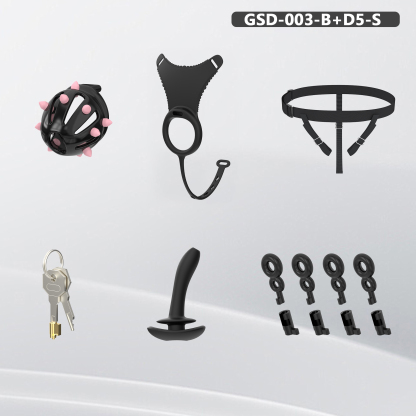 Spiked Chastity Cage Harness Set with Remote Vibrating Anal Plug
