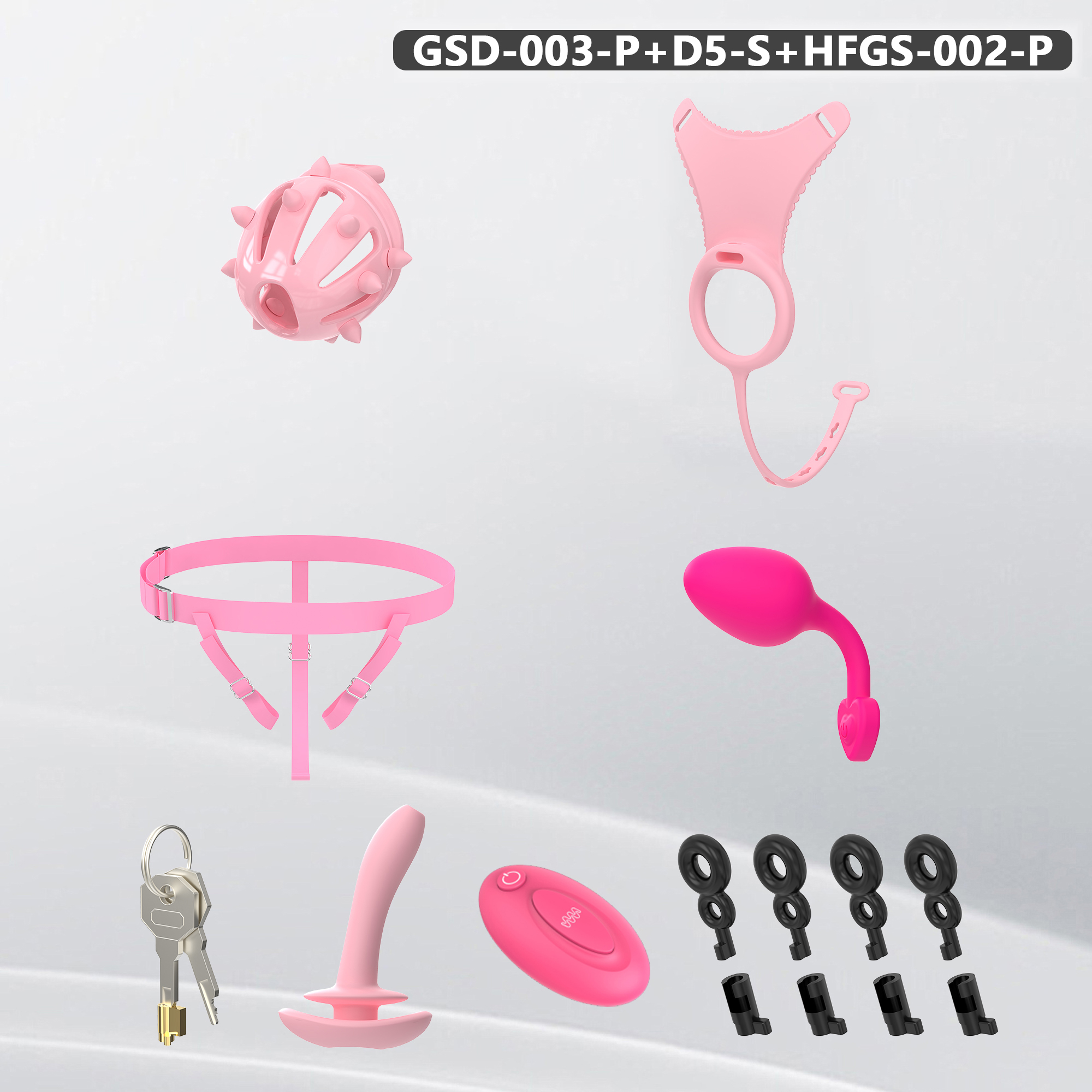 Spiked Chastity Cage Harness Set with Remote Vibrating Anal Plug