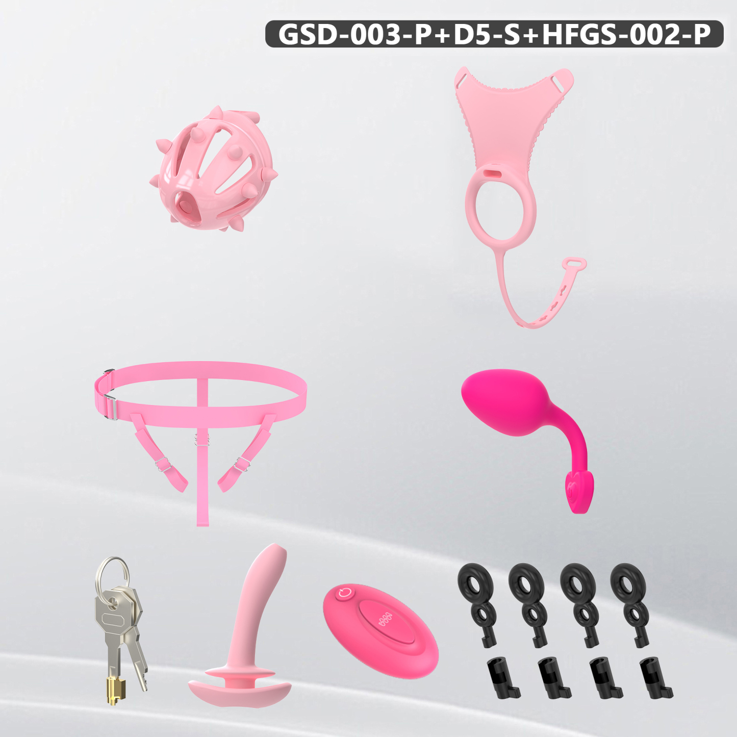 Spiked Chastity Cage Harness Set with Remote Vibrating Anal Plug