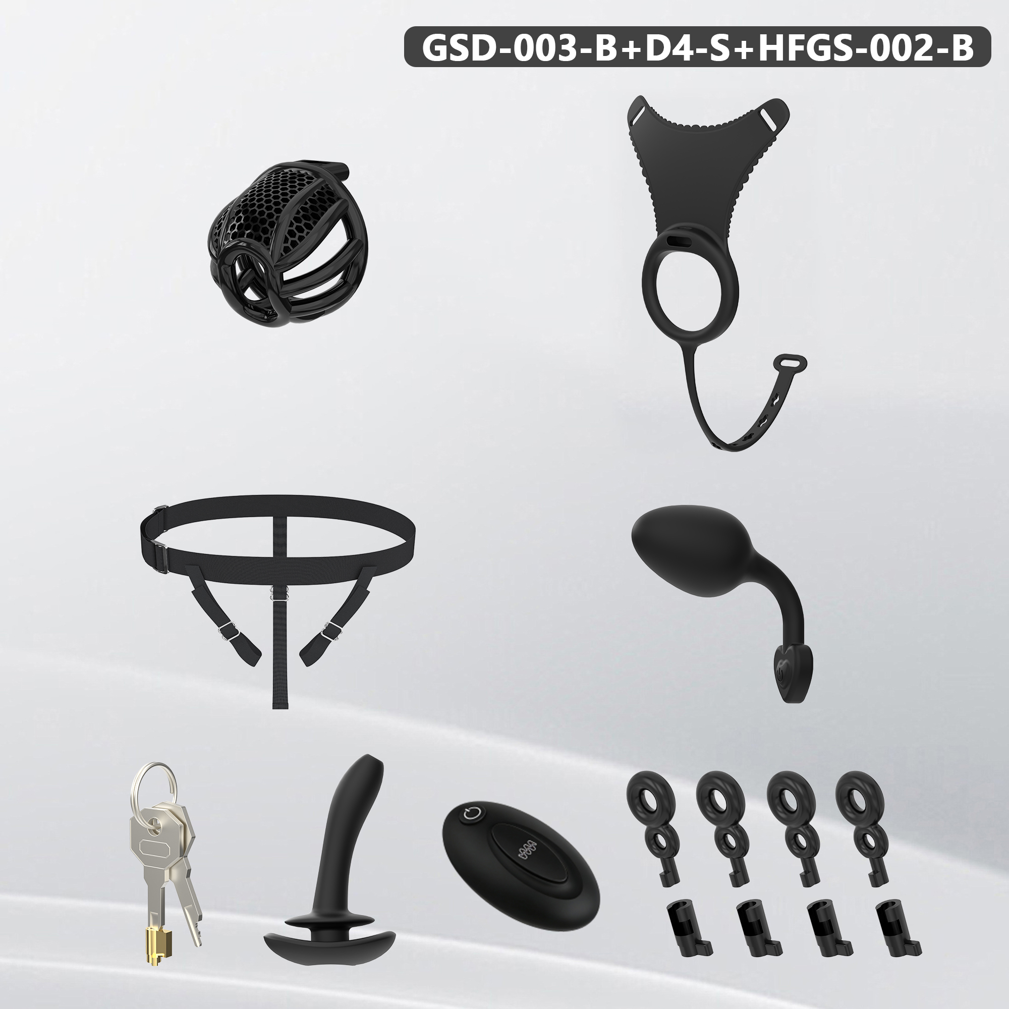 Remote Control Silicone Chastity Device with Adjustable Angle Anal Plug – Breathable Cage System (S/M/L) 