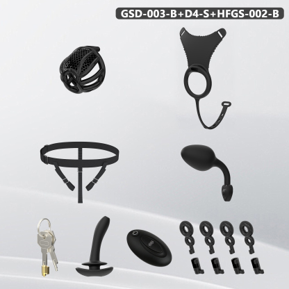 Remote Control Silicone Chastity Device with Adjustable Angle Anal Plug – Breathable Cage System (S/M/L) 