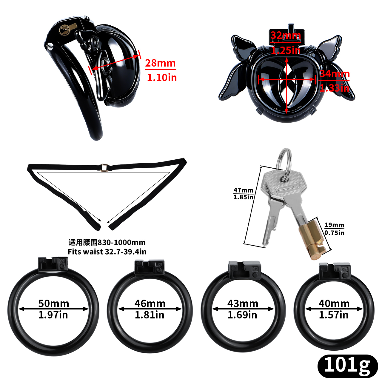 Angel Resin Chastity Lock – Black Heart Design with Wings