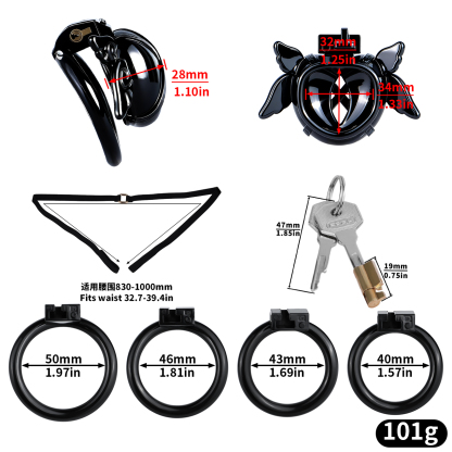 Angel Resin Chastity Lock – Black Heart Design with Wings