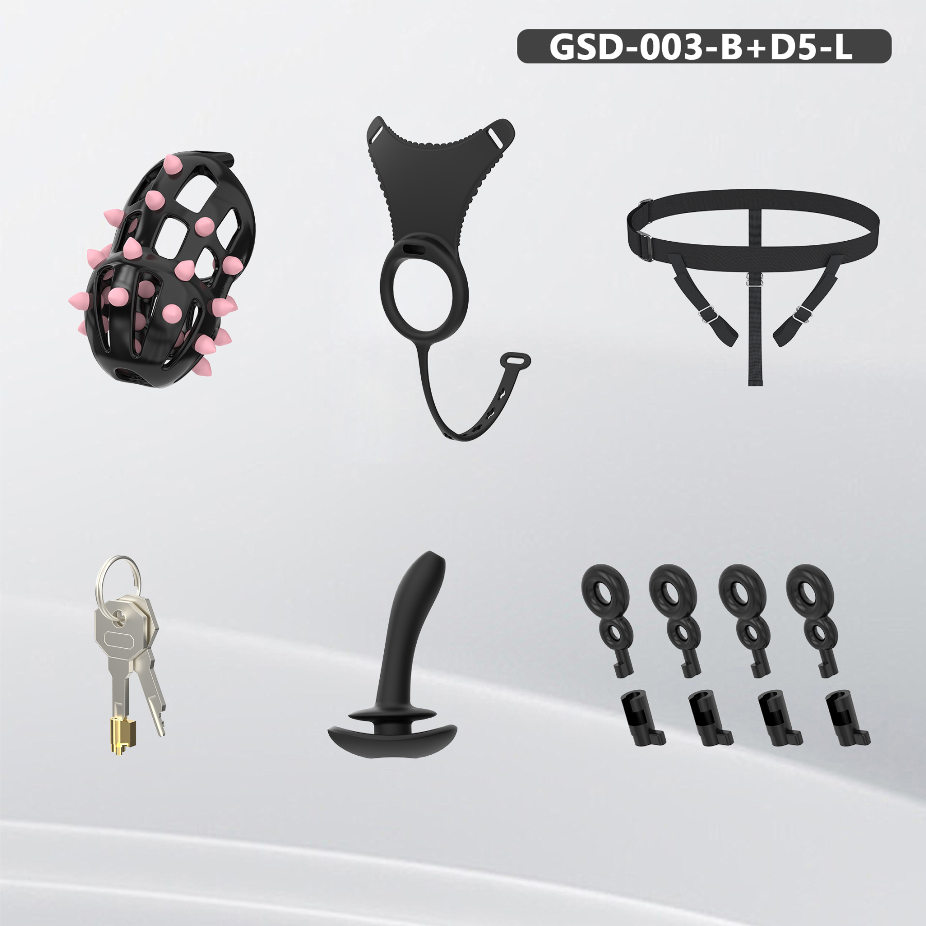 Spiked Chastity Cage Harness Set with Remote Vibrating Anal Plug