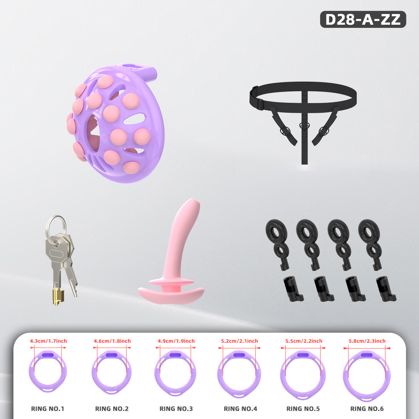Adjustable Silicone Bead Chastity Lock Device for Men – Wearable Waist Belt & Strapless Options, Pink/Purple/Black Secure Intimate Cage with Soft Silicone Stimulation Beads