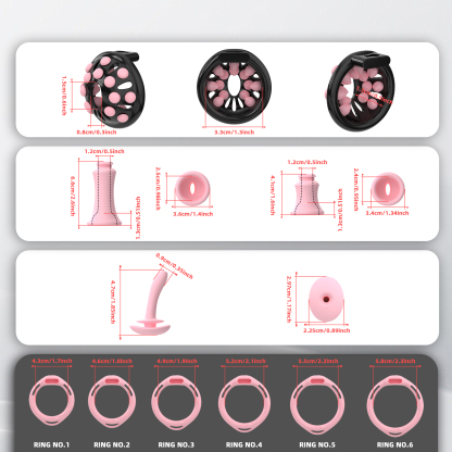 Adjustable Silicone Bead Chastity Lock Device for Men – Wearable Waist Belt & Strapless Options, Pink/Purple/Black Secure Intimate Cage with Soft Silicone Stimulation Beads