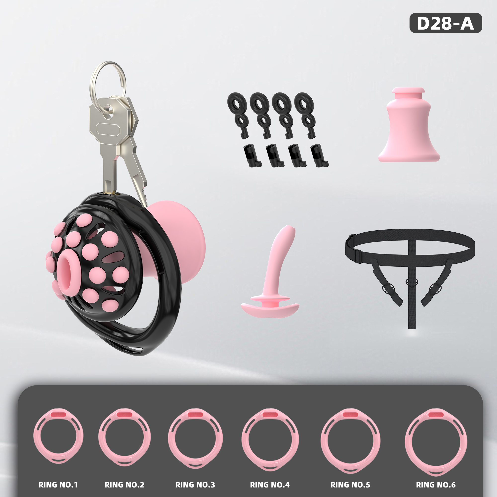 Adjustable Silicone Bead Chastity Lock Device for Men – Wearable Waist Belt & Strapless Options, Pink/Purple/Black Secure Intimate Cage with Soft Silicone Stimulation Beads