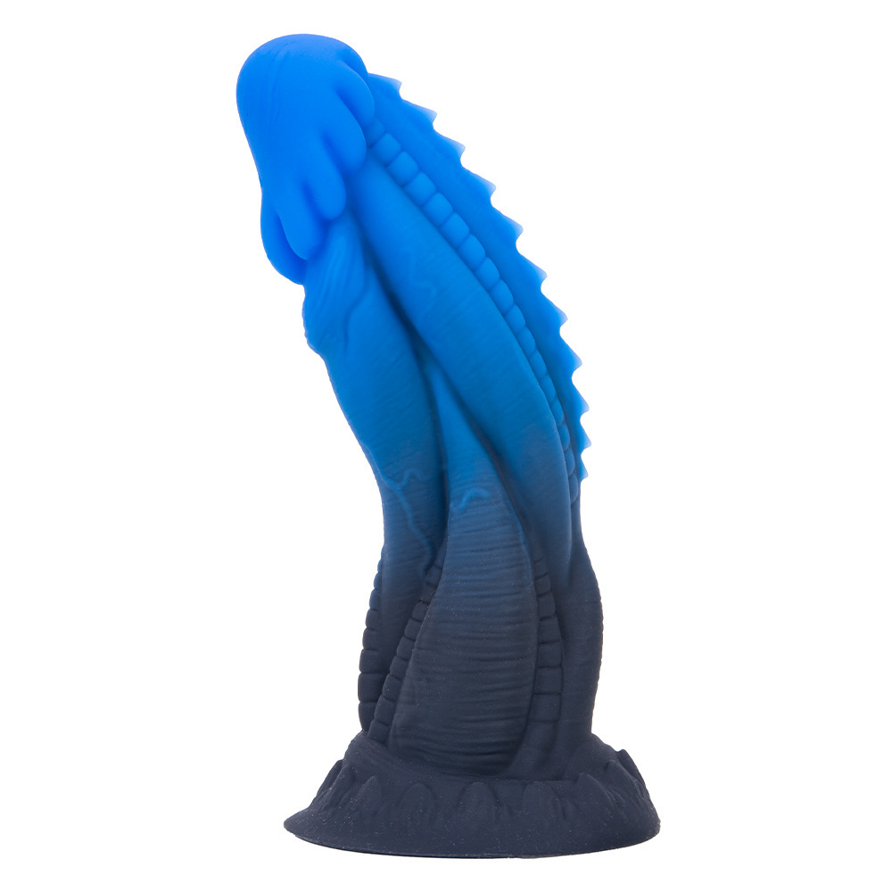 Ridgeform Blue Silicone Dildo with Curved Spine