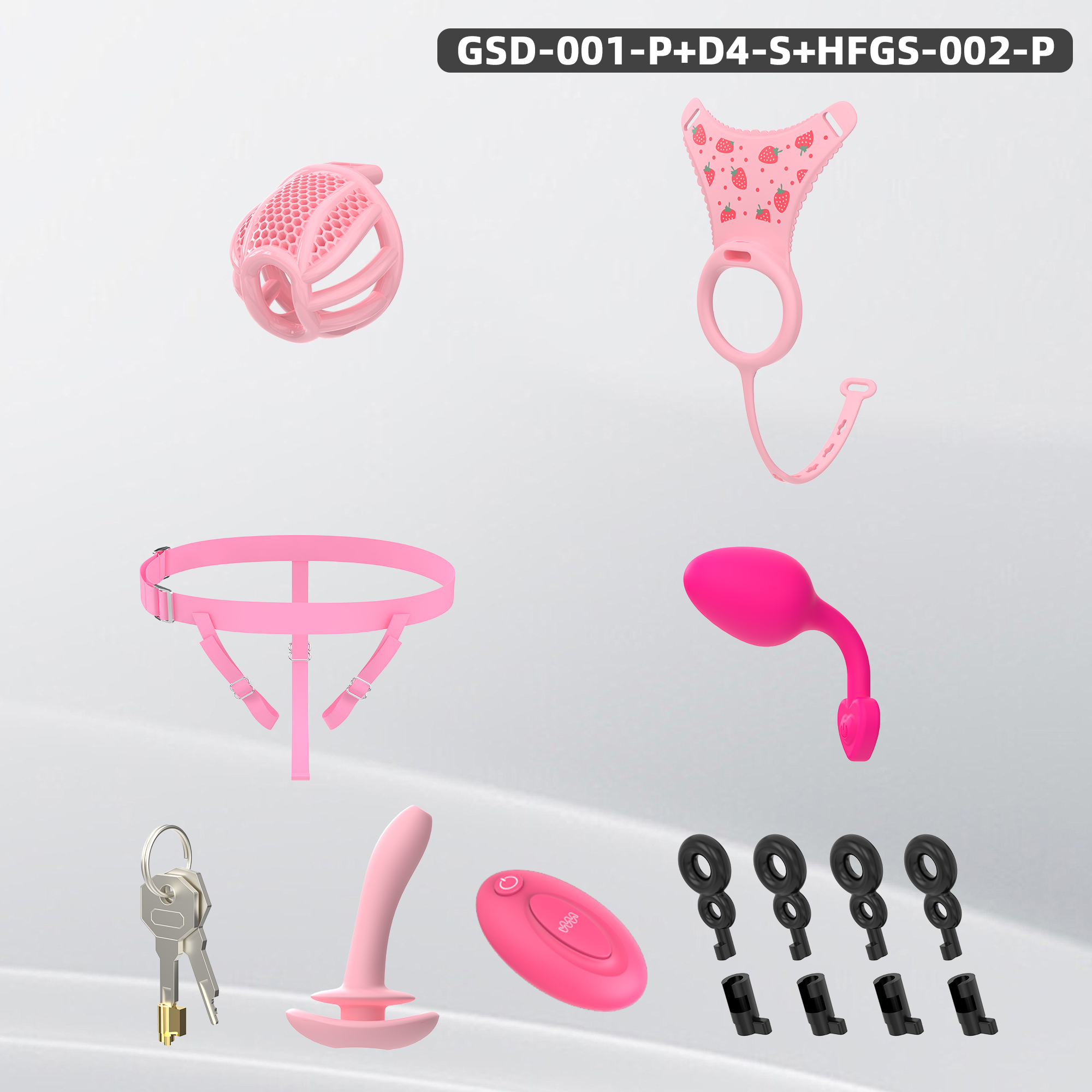 Remote Control Silicone Chastity Device with Adjustable Angle Anal Plug – Breathable Cage System (S/M/L) 