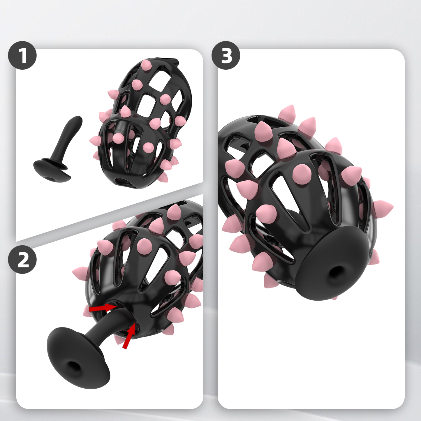 Spiked Chastity Cage Harness Set with Remote Vibrating Anal Plug