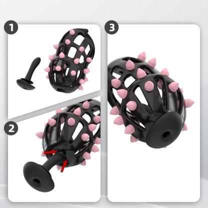 Spiked Chastity Cage Harness Set with Remote Vibrating Anal Plug