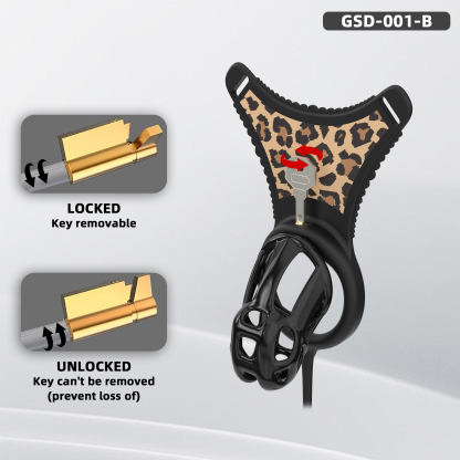 Leopard Print Wearable Chastity Cage with Remote Vibrating Plug