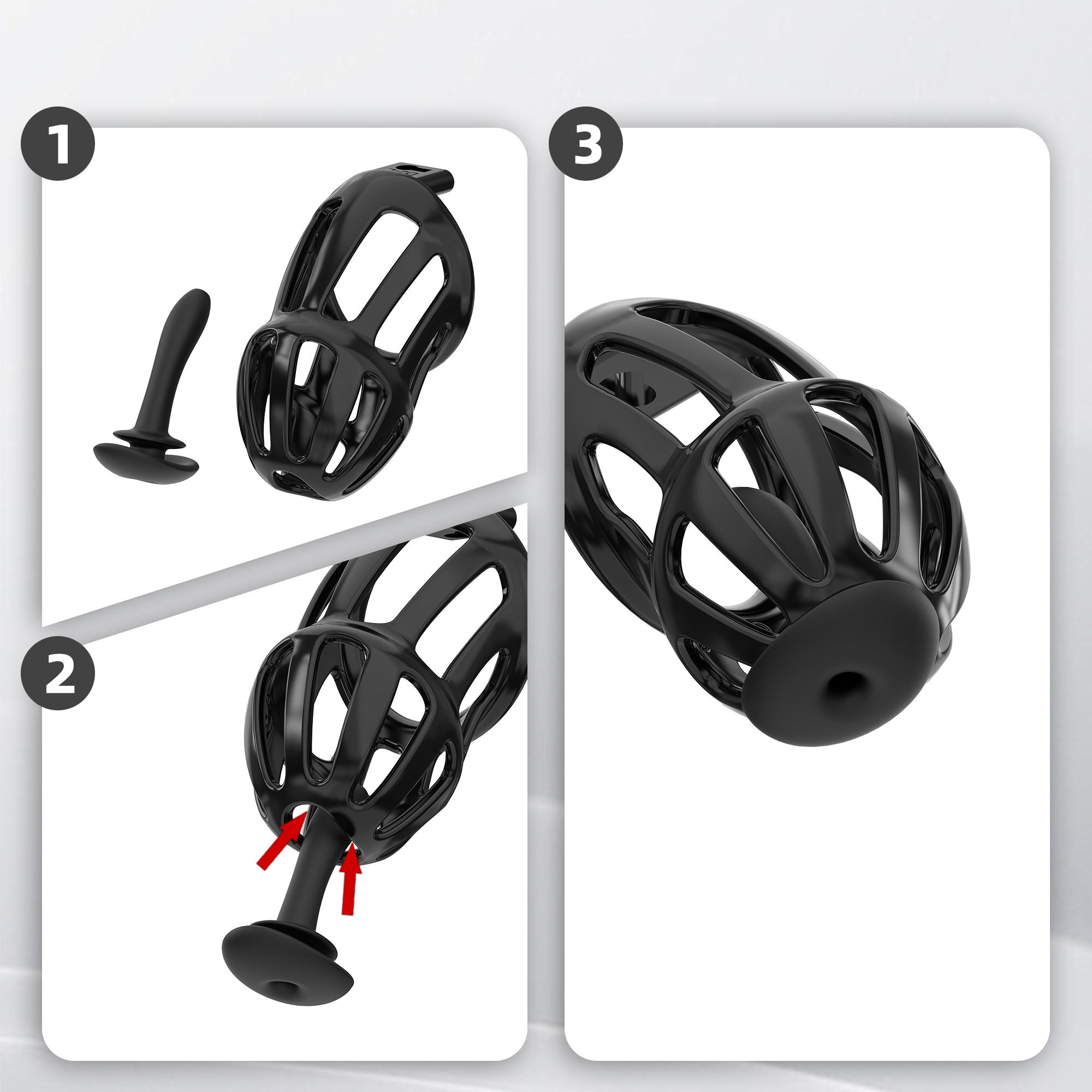 Silicone Wearable Chastity Cage with Vibrating Butt Plug & Remote Control 