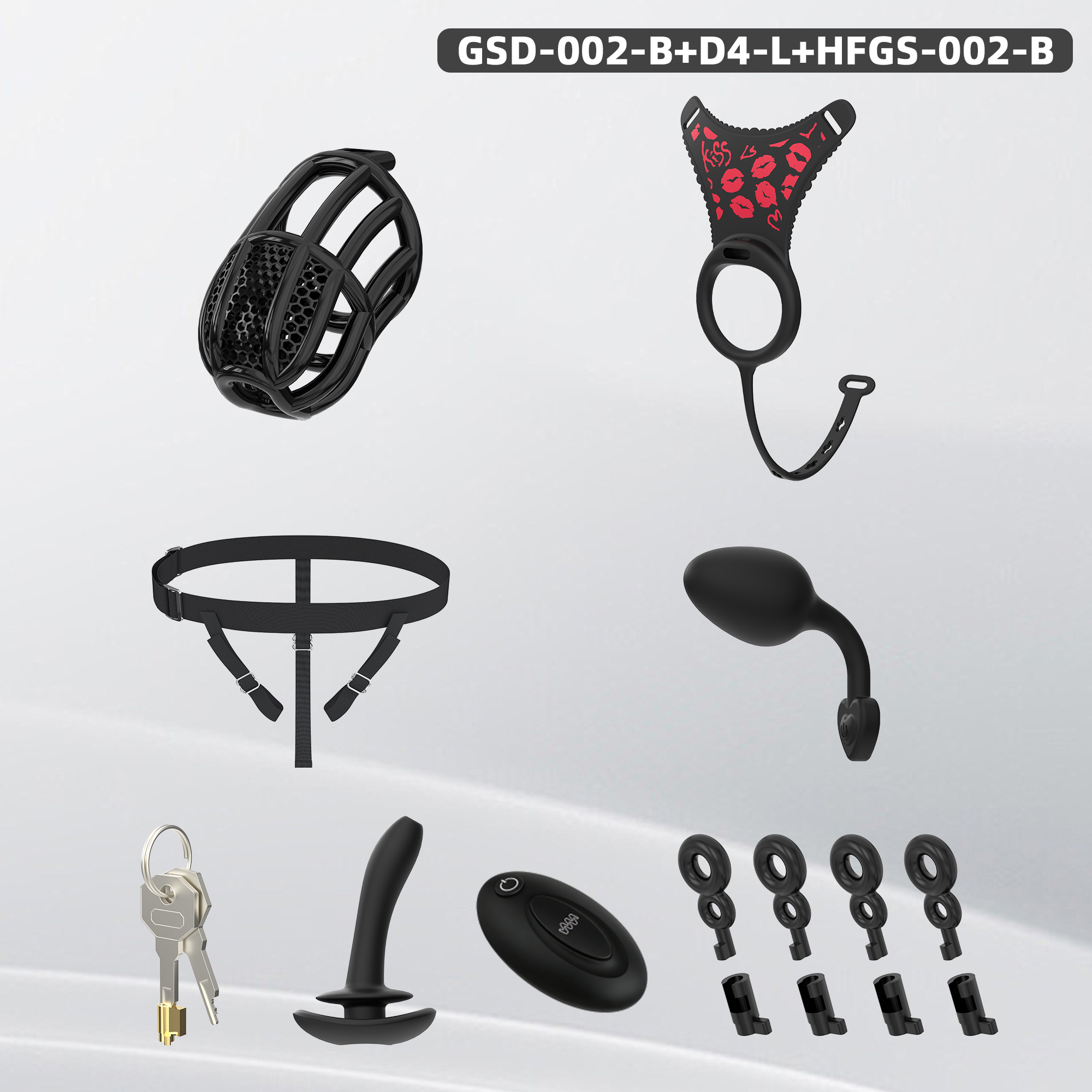 Remote Control Silicone Chastity Device with Adjustable Angle Anal Plug – Breathable Cage System (S/M/L) 