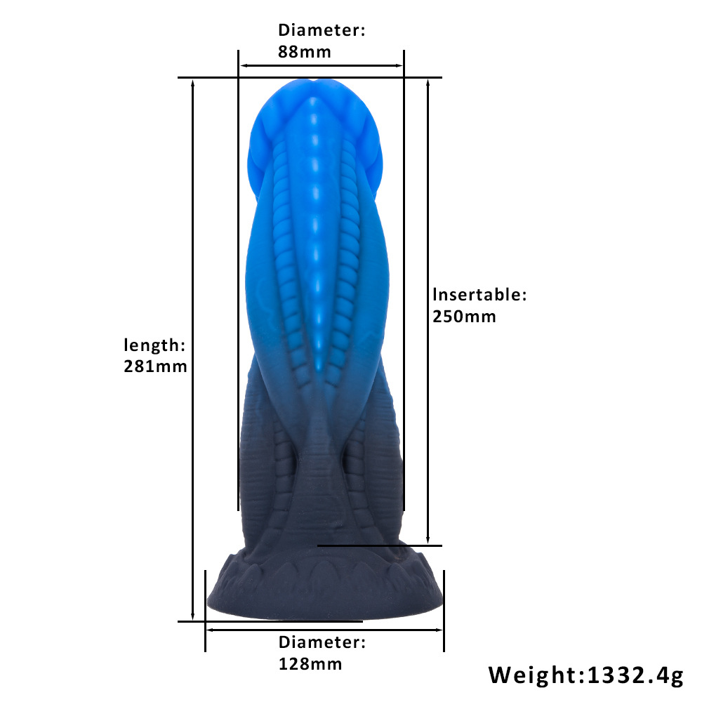 Ridgeform Blue Silicone Dildo with Curved Spine