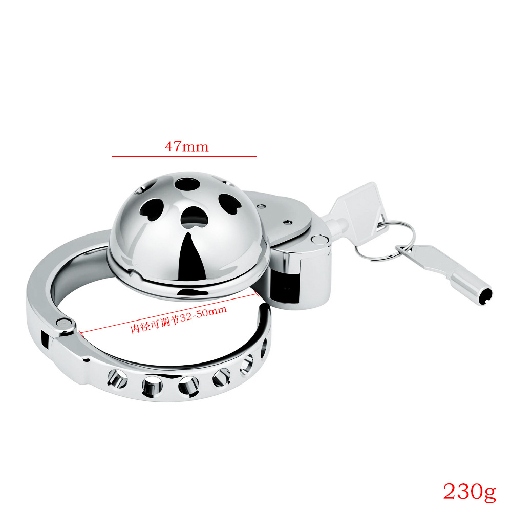 Metal Cock Chastity Cage with Invisible Button Lock – 6-Size Adjustable, Ventilated Flat-Style Chastity Device for Men-ToyAura