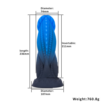 Ridgeform Blue Silicone Dildo with Curved Spine